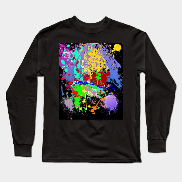 Rainbow Ink Paint, Drip Splatter, Black Long Sleeve T-Shirt by Random Galaxy